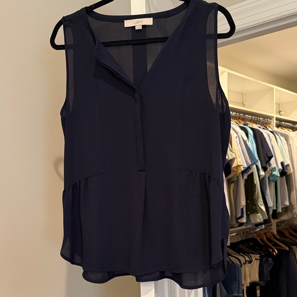 LOFT Navy Blue Sleeveless Blouse - Picture 3 of 3